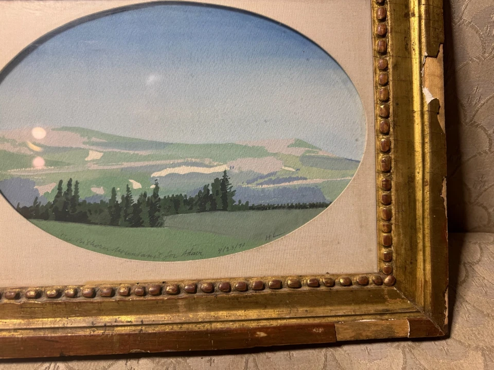 H Lyman 1971 "A Landscape Scene" Oval Watercolor/Gouache Painting -Signed/Framed - Image 4 of 4