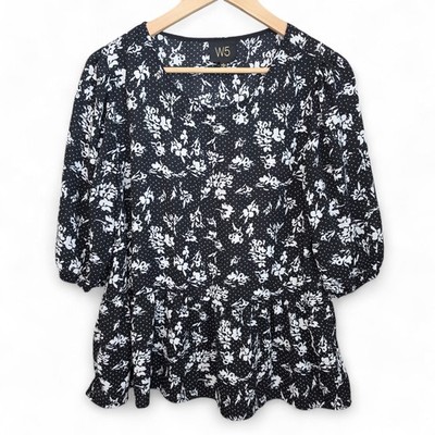 W5 Anthropologie Top Womens Large Black Floral Print Scoop Neck Sheer Blouse