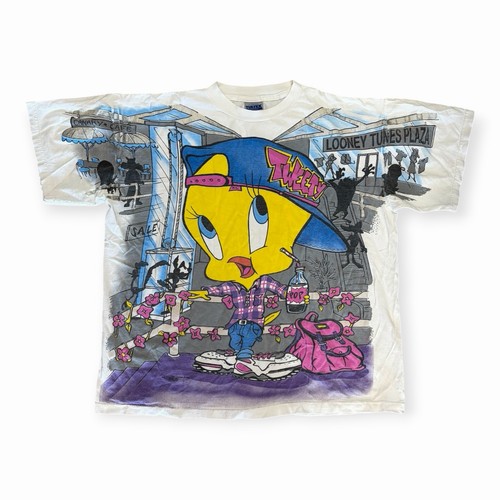 Vintage 90s Tweety AOP “Pwaying It Cool” T Shirt Size XL Looney Tunes