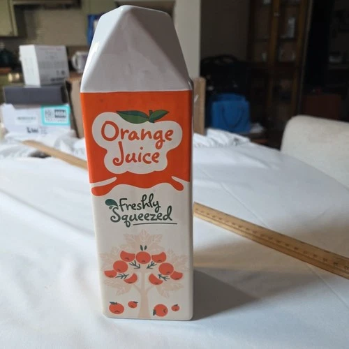 Jayour Ceramic Orange Juice Carton Vase Decor “Freshly Squeezed” Kitchen Retro Opens in a new window or tab