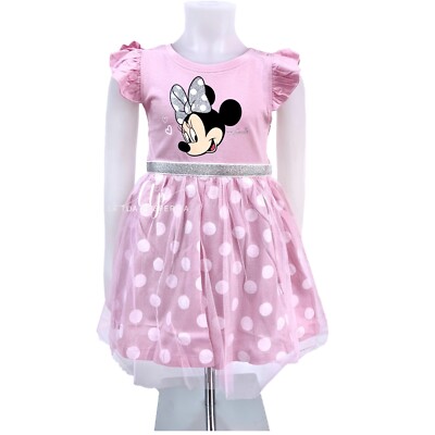 Disney Minnie Pois Abito Cotone Vestito Festa Elegante Bambina 4-9anni Tutu 