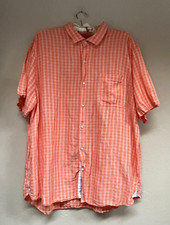 Tommy Bahama Men's Button-Up Linen Tencel Shirt XXL Short Sleeve Plaid Orange
