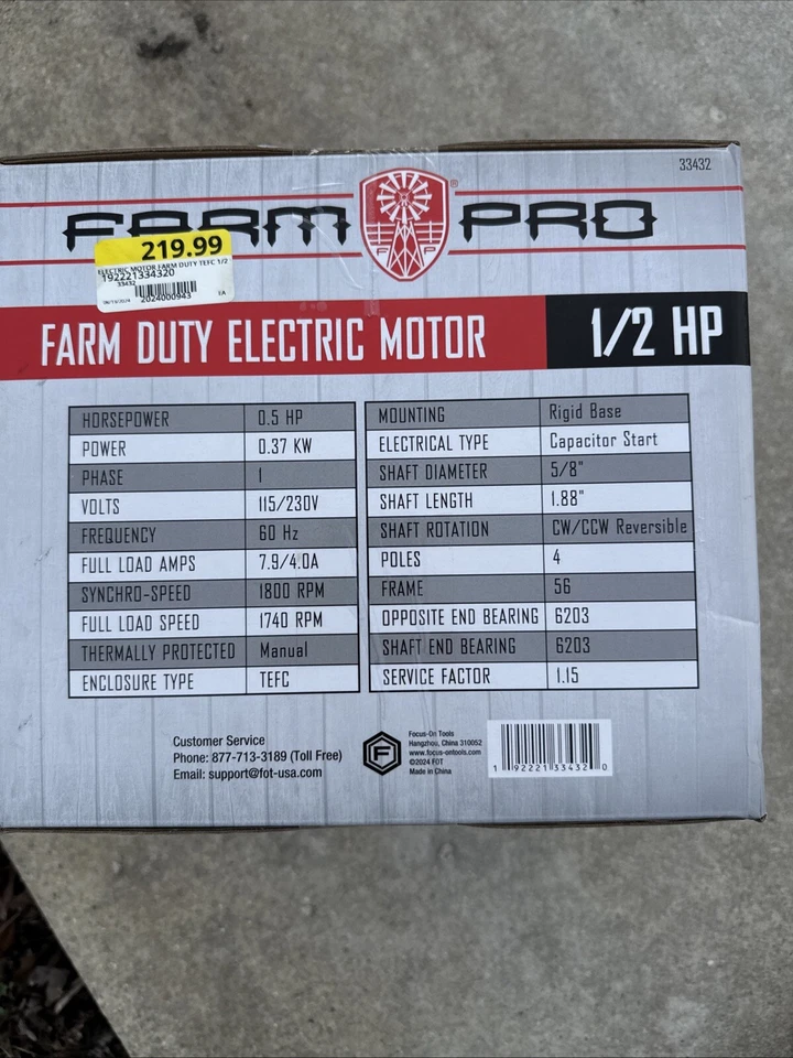Motor eléctrico monofásico Farm Pro Duty 1800 RPM de 1/2 HP Foto 3 de 4