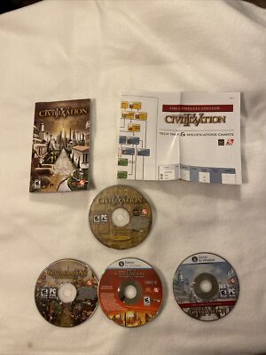 Sid Meiers Civilization IV PC Game Book Charts Discs Warlords Beyond Sword LOT