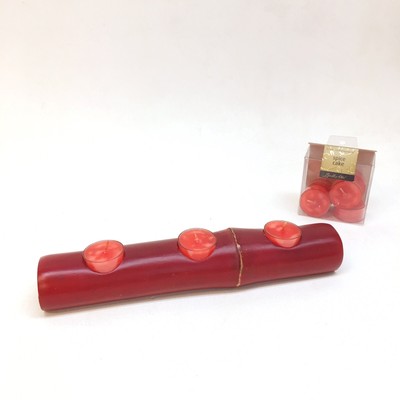 Tea Light Candle Holder Log Faux Red Wood Centerpiece Mantle