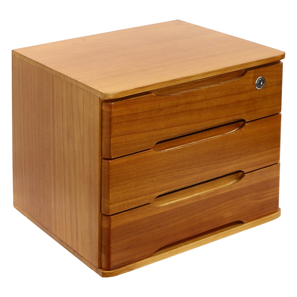 Modern Rectangle 3-Tier Desktop Storage Box Organizer with Lock Filing Cabinet - Image 3 of 4
