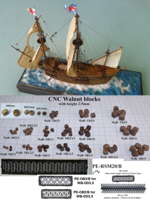 Revell Mayflower 1:83 - set 316 pcs CNC Walnut blocks and other rigg. for model
