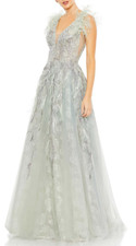 Mac Duggal Feather V-Neck Lace A-Line Gown-Size 12 (LK#169 A)
