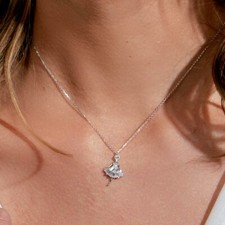BALLERINA NECKLACE PENDANT W/ BAGUETTE LAB DIAMONDS / 925 STERLING SILVER / 18''