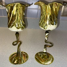 Flame and Glow Art Glass Candle Stick Votive Holders Hand Blown Glass Taiwan 9x4