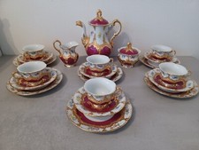 Meissen B-Form Moccaservice 21-tlg. Weinrot reich an Gold Streubl&uuml;mchen 1. Wahl