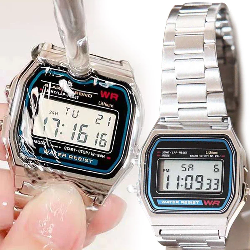 F91W Band Watch Waterproof Retro Digital Stainless Steel Sports Military Watches