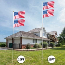 20/25FT Sectional Flag Pole, Heavy Duty Aluminum Flagpole Kit Fly 2 Flags Set US