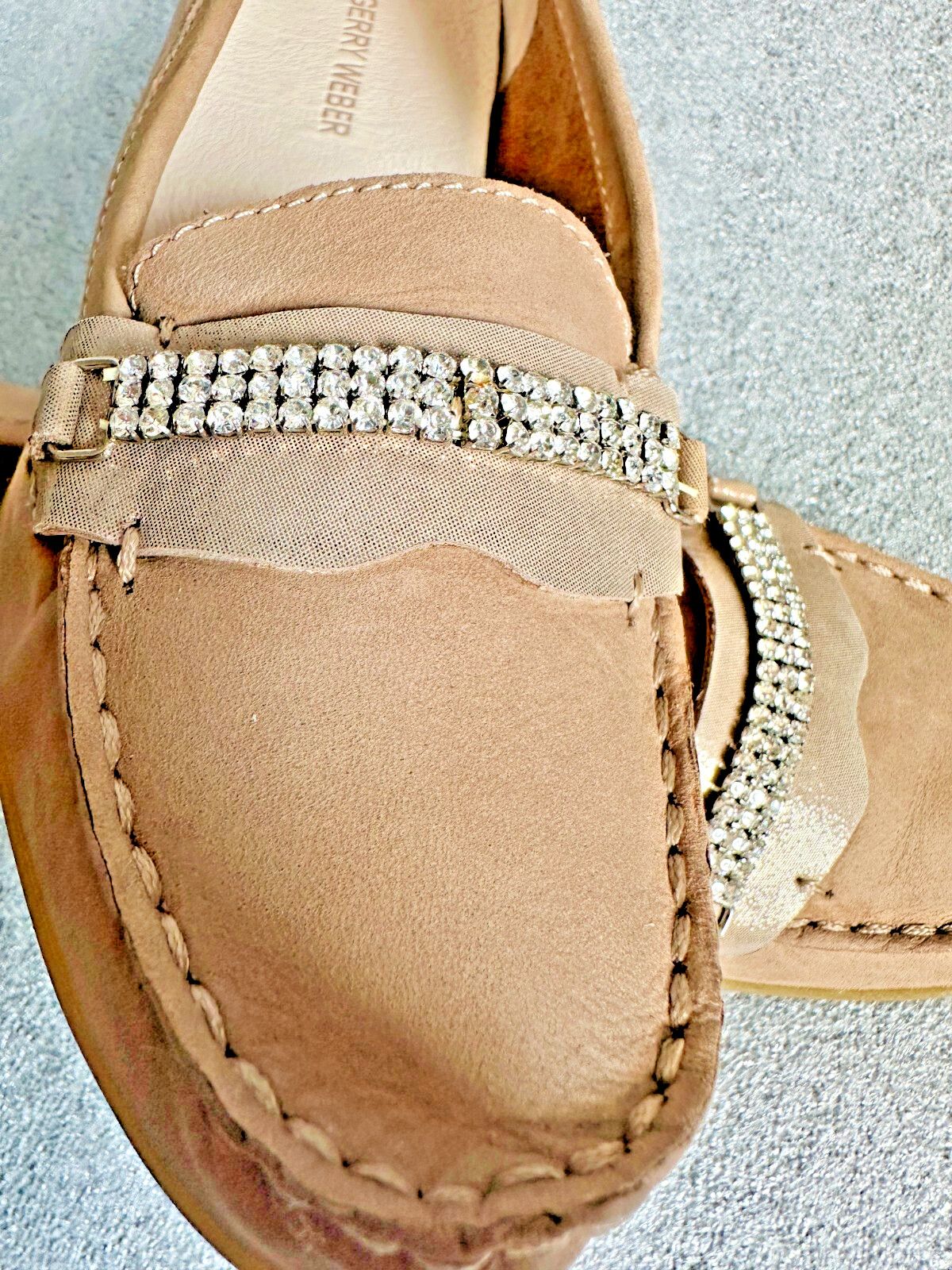 NEW BEAUTIFUL GERRY WEBER size 37-37.5 moccasin nubuck leather beige stones NP109€ image 3