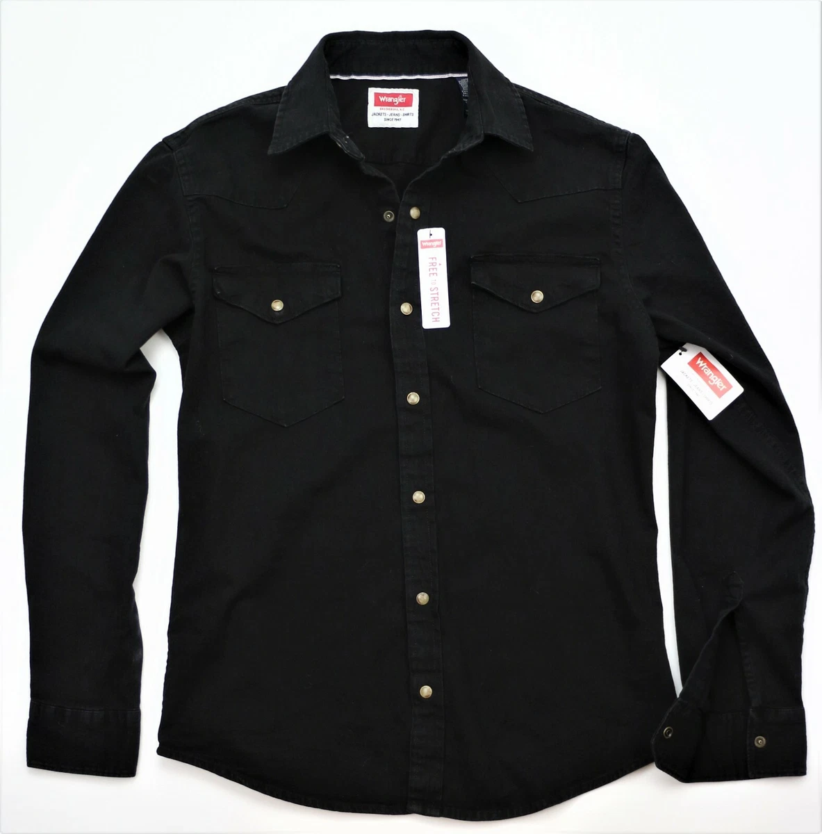 New Wrangler Premium Slim Fit Denim Shirt Black Denim Color Men's Sizes  S-XXXL