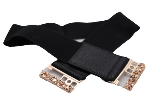 Mujer Elástico Negro Lujo Moda Cinturón Cadera Metal Dorado Calaveras Buckle S M - Imagen 8 de 24