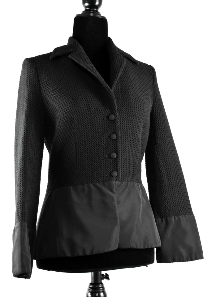Notizie Mariella Burani Size 8 Black Knee Skirt Blazer Suit Italy Textured Mixed - Image 4 of 4
