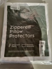 New Niagara White Stripped Zippered Pillow Protector Machine Washable Queen Size