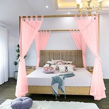Sheer Canopy Bed Curtains for King, Queen, 42"W x 74"L Pack of 8 Light Pink