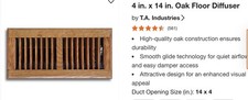 Registro difusor de piso de madera maciza de roble TruAire 4"x14" deslizamiento liso nuevo sellado