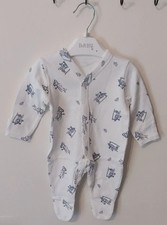 Tu Babygrow Sleepsuit 0-1 Month Baby Boys White Aeroplane Print Long Sleeve