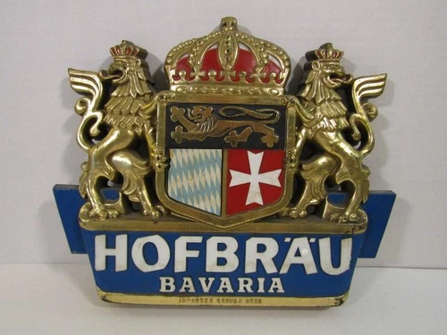 HOFBRAU BAVARA GERMAN BEER 11.5" x 9.5" RARE VINTAGE CREST WALL SIGN