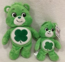 set of 2- Care Bear Good Luck Bear Shamrock Plush 9 and 6 dolls