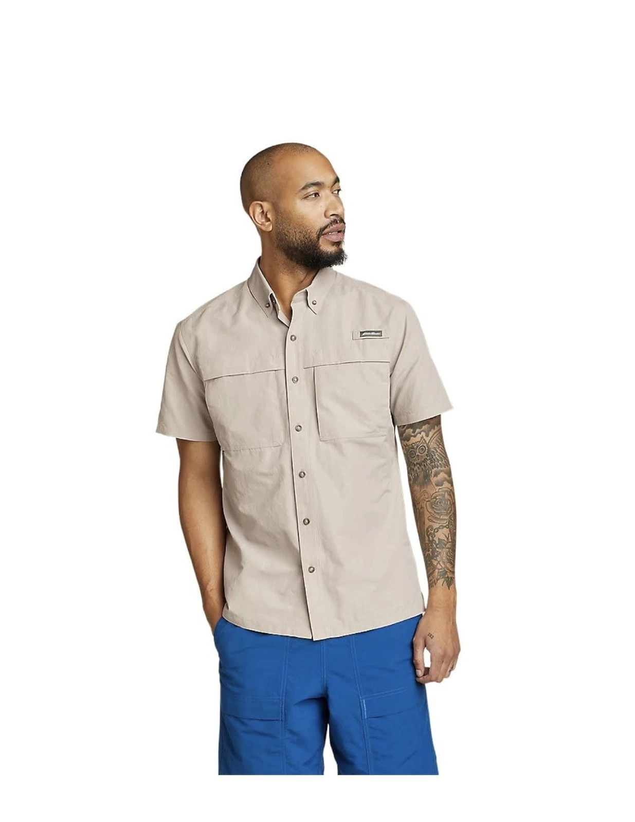 Eddie Bauer Men's hiking Short Sleeve Button Shirt Light Gray -S- NWT $60 (a23)