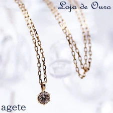 Agete Diamond 0.05ct K18YG Single Stone April Birthstone Cute Necklace