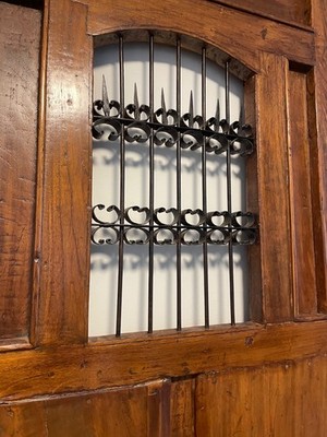 ~ VINTAGE 1875 MAHAGONY DOORS with IRON SCROLL WORK and hinges from NICARAGUA.