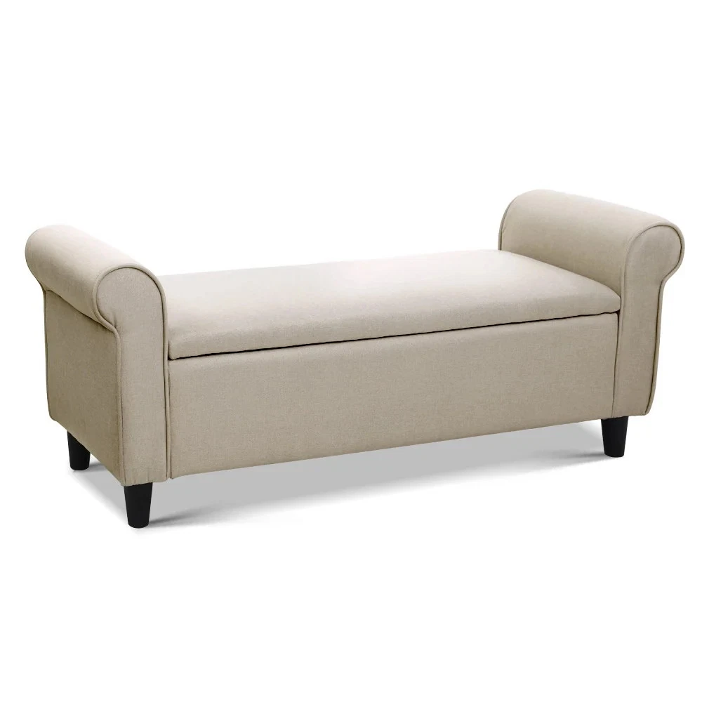 Artiss Storage Ottoman Blanket Box 125cm Arm Linen Beige