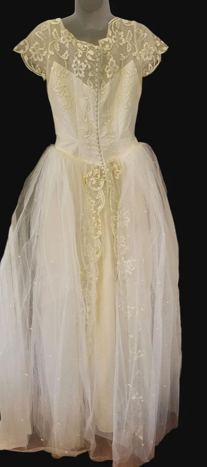Vestido de novia raro vintage Strawbridge and Clothier años 50 crema caja original 1956 Foto 4 de 4