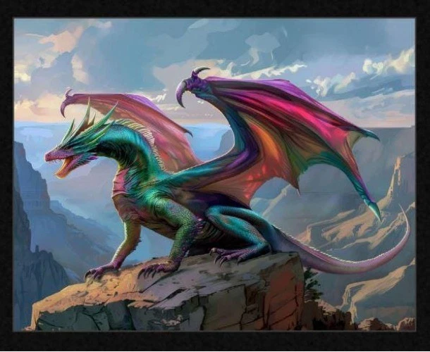 MARSHALL DRY GOODS CANYON KING Fabric Quilt Panel 36" x 45", Dragon, Fantasy, Mystical