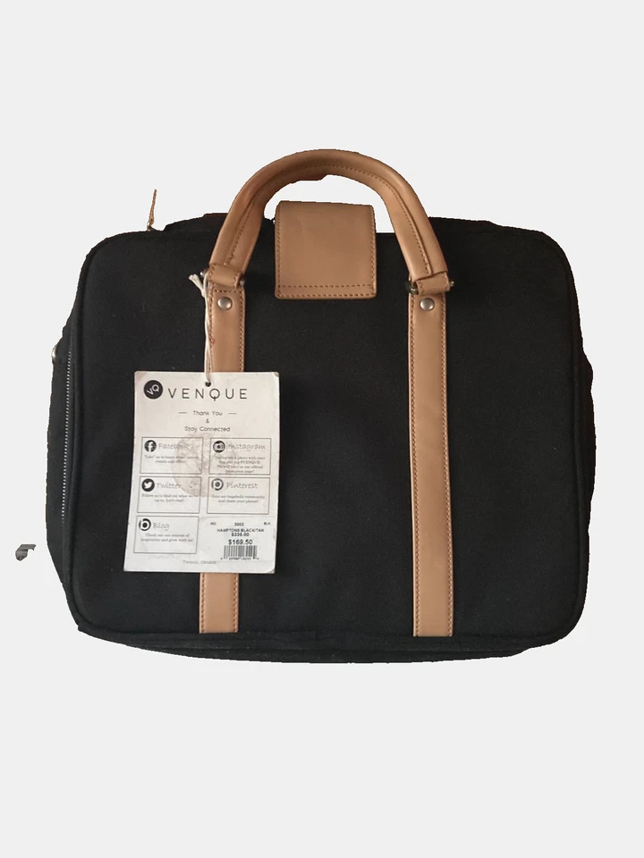 VENQUE Hamptons Laptop Bag Notebook Bag Briefcase in Black/ Tan NEW w Tags - Image 3 of 4