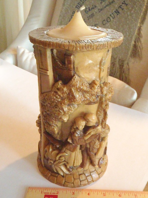 German Carved Candle Zierkerze Karl Spitzweg Kerze 11" Tall 5 1/2" Wide