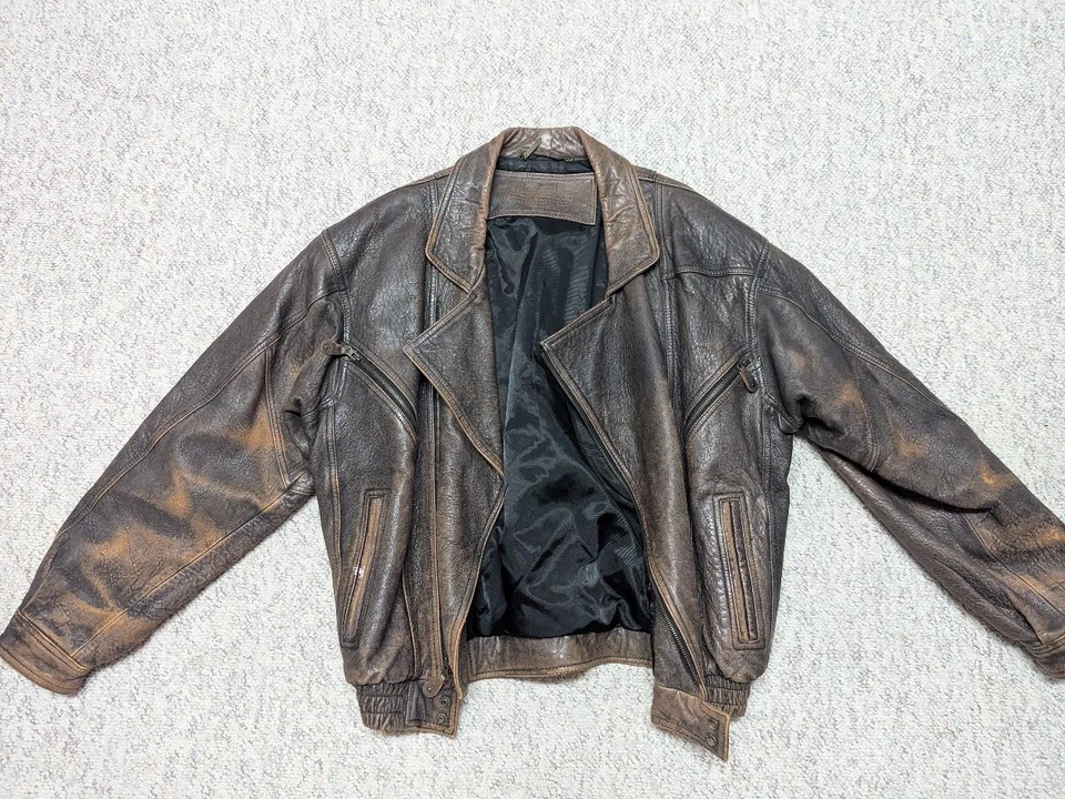 vintage 1990s bomber jacket MAD MAX brown leather L broke-in PATINA motorcycle - Image 3 of 4