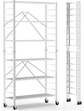 6 Tier Foldable Storage Shelves, Expandable Folding Bookshelf with Wheels, Chang