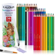 KALOUR Watercolor Pencils with Brush, 36 Colors, Blendable Wet or Dry, Ideal...