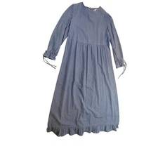 Denim Tiered Ruffle Midi Dress – Women's 12 Blue Cotton Long Sleeve