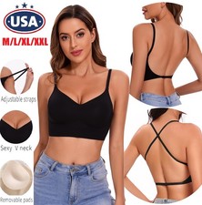 Low Back Bra Wireless Padded Bralette Comfort Halter Backless Cross Multiway Bra