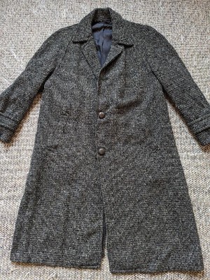 vintage 1950s overcoat TWEED nubby fleck 42 charcoal WOOL top coat 