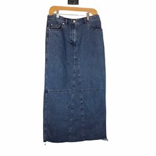 Vtg Lauren Jeans Co Ralph Lauren Midi Denim Skirt Sz 10 Split Back Raw Hem