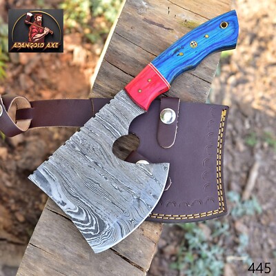 HAND MADE DAMASCUS CLEAVER HUNTING CHOPPER AXE KNIFE WOOD HANDLE 445