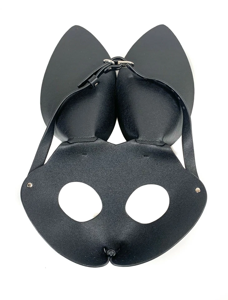 Faux Leather Bunny Mask Rabbit Ears Synthetic Leather Fetish Ball Cosplay BDSM  - Image 3 of 4