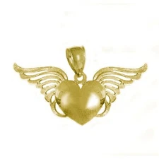 New 14k Gold Winged Heart Pendant