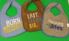 Baby Bib Lot of 3 - Cloth  Born Amazing  Last. Clean. Bib.  Teething Bites