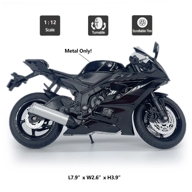 Modelo de motocicleta Yamaha YZF-R6 1:12 diecast vehículo de juguete motocicleta juguetes negro Foto 2 de 4