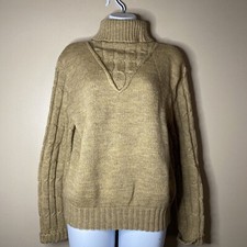 1970s Vintage Turtle V Neck Wool Sweater Solid Camel/tan M/L Great Warm Vtg