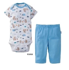 Gerber Baby Boy 2-Piece Blue Camping Bears Onesie & Pants Set Size 12M