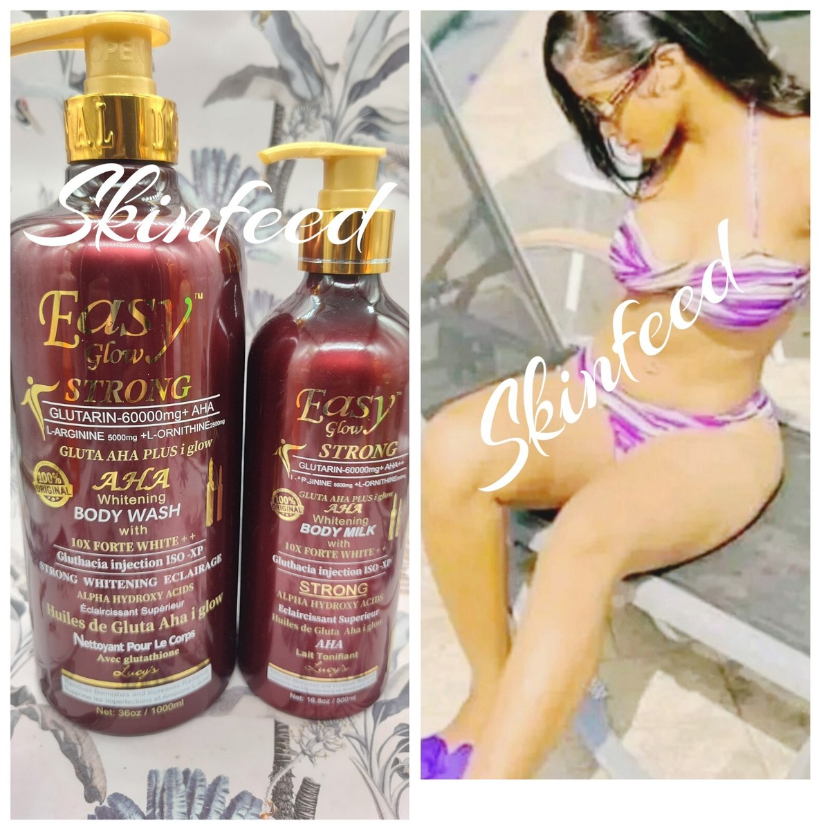Easy glow strong Gluta Aha whitening Extra strength body wash 1000ml &  Lotion
